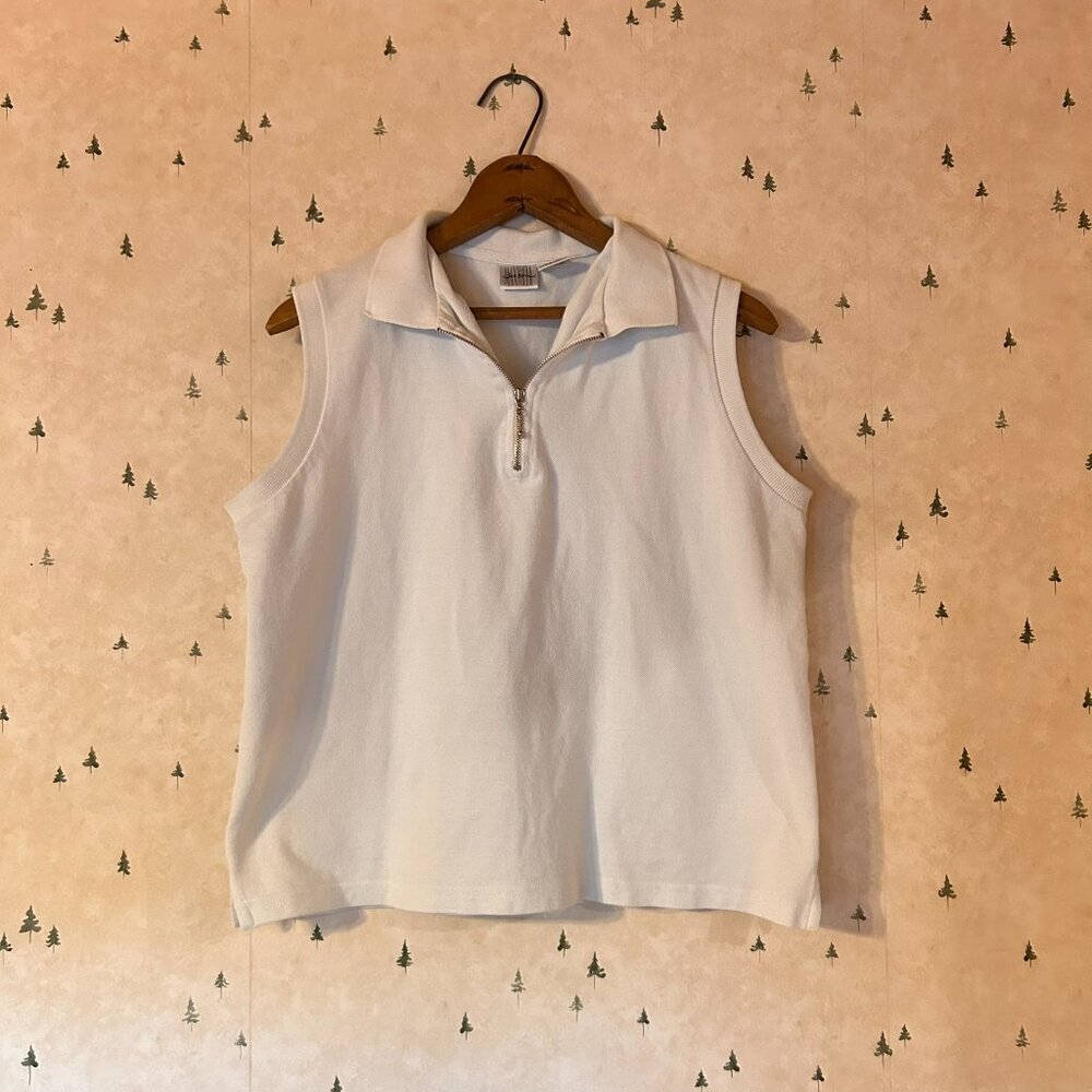 White Sleeveless Quarterzip Top